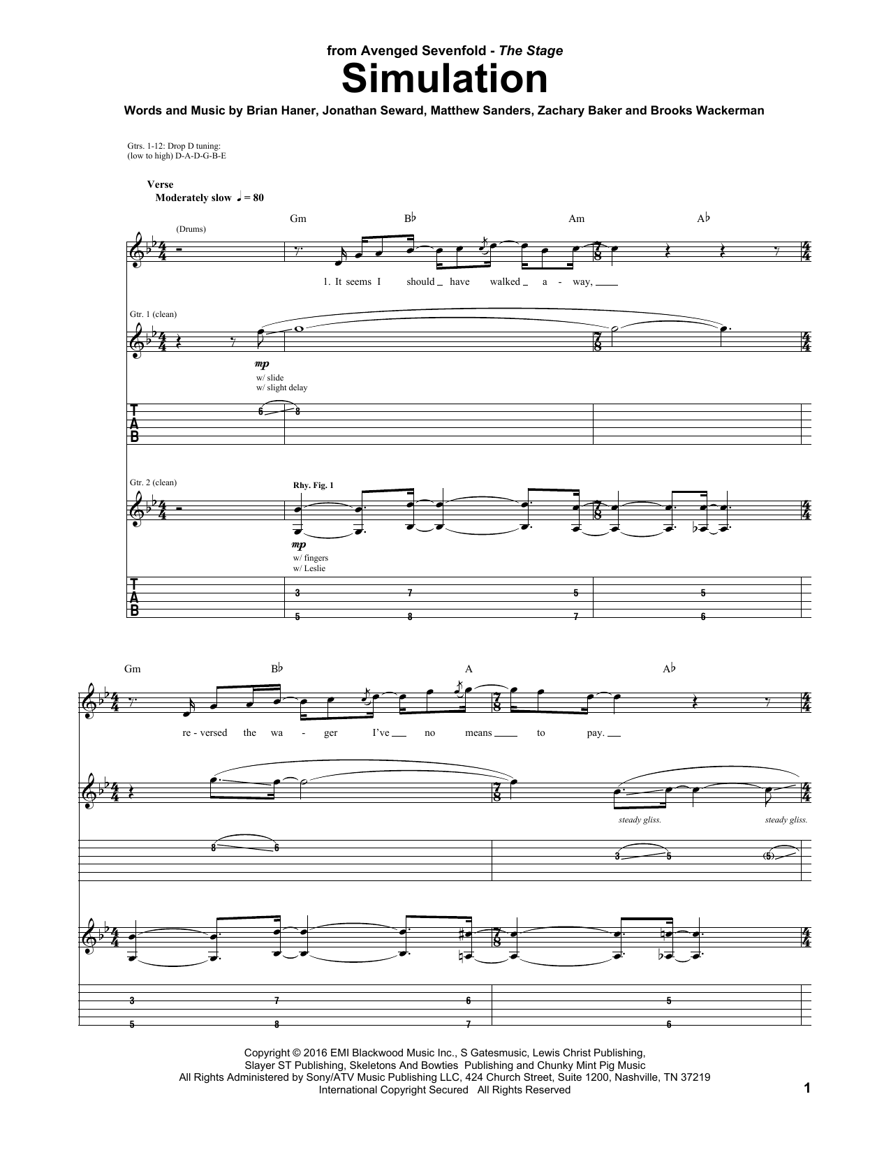 Avenged Sevenfold Simulation sheet music notes and chords arranged for Guitar Tab