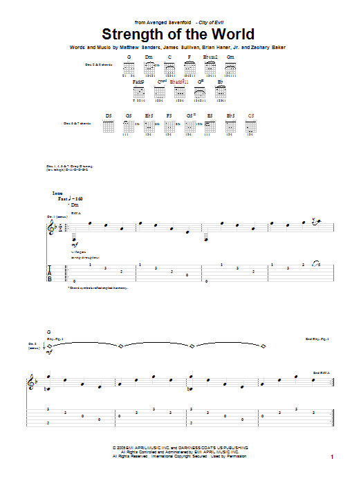 Avenged Sevenfold Strength Of The World sheet music notes and chords arranged for Guitar Tab