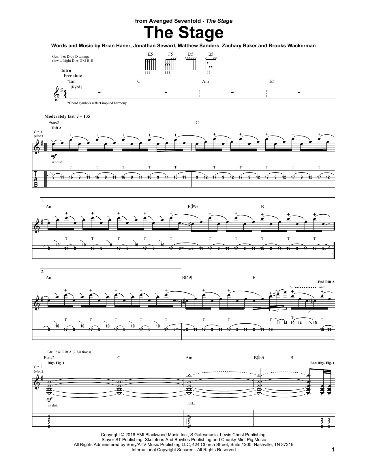 Avenged Sevenfold The Stage sheet music notes and chords arranged for Guitar Tab
