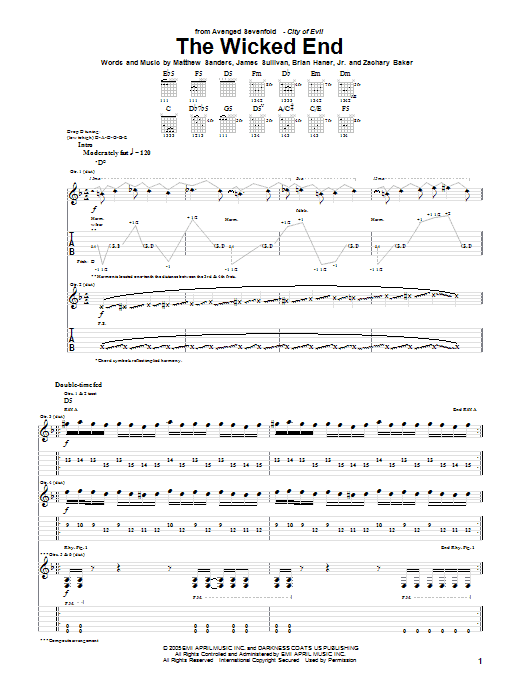 Avenged Sevenfold The Wicked End sheet music notes and chords arranged for Guitar Tab