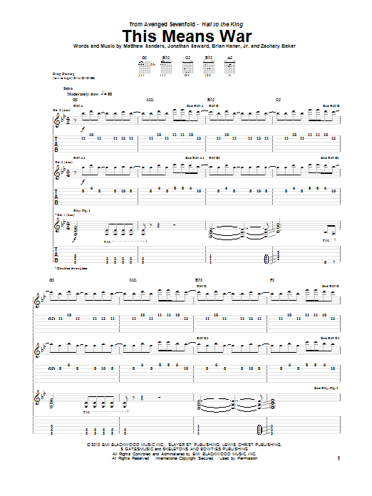 Avenged Sevenfold This Means War sheet music notes and chords arranged for Guitar Tab