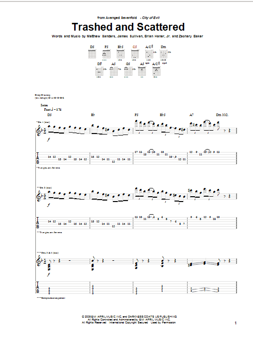 Avenged Sevenfold Trashed And Scattered sheet music notes and chords arranged for Guitar Tab