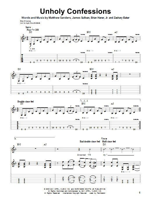 Avenged Sevenfold Unholy Confessions sheet music notes and chords arranged for Bass Guitar Tab