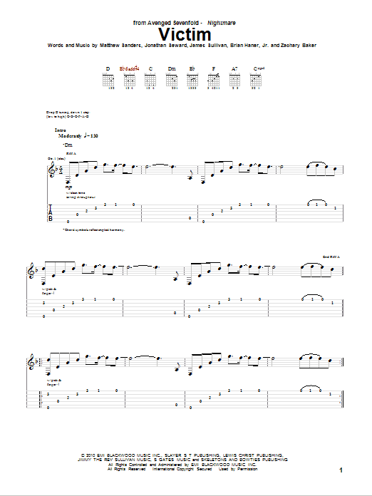 Avenged Sevenfold Victim sheet music notes and chords arranged for Bass Guitar Tab