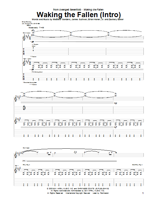 Avenged Sevenfold Waking The Fallen (Intro) sheet music notes and chords arranged for Guitar Tab