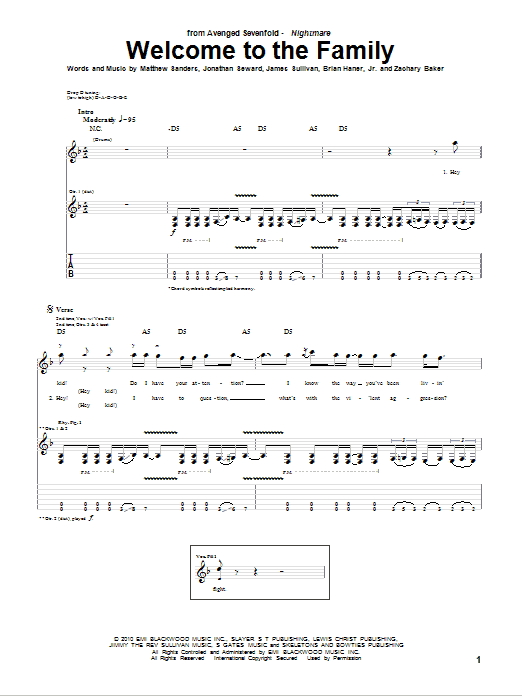 Avenged Sevenfold Welcome To The Family sheet music notes and chords arranged for Bass Guitar Tab