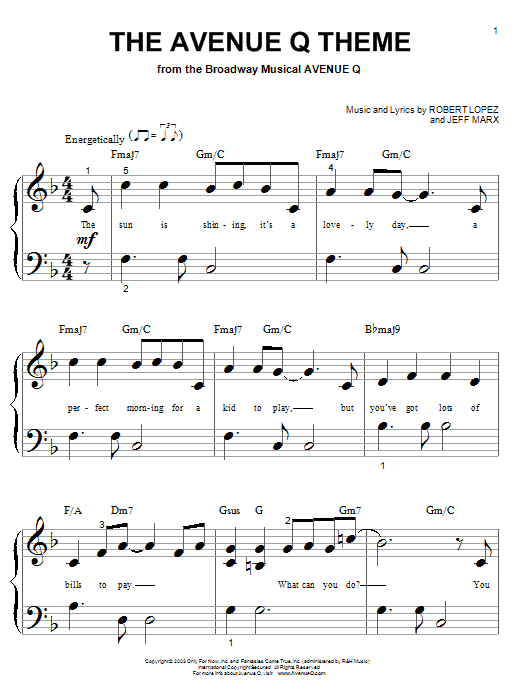 Avenue Q The Avenue Q Theme sheet music notes and chords arranged for Big Note Piano