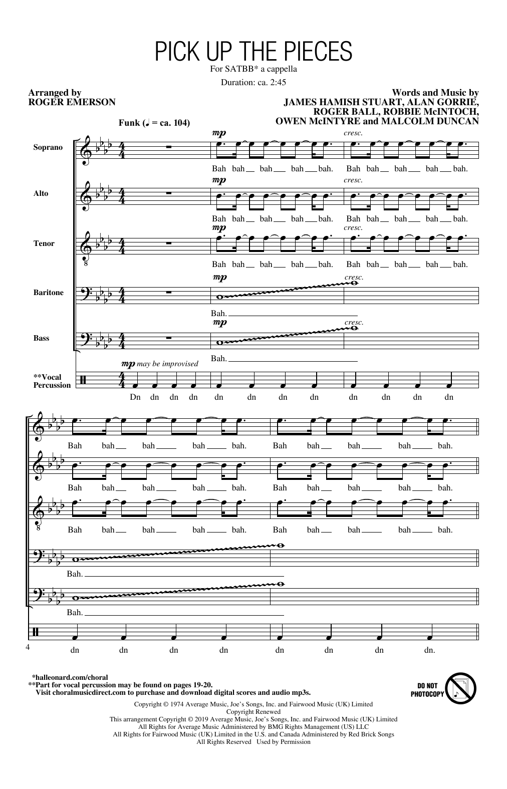 Average White Band Pick Up The Pieces (arr. Roger Emerson) sheet music notes and chords arranged for SATBB Choir