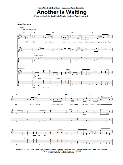 Avett Brothers Another Is Waiting sheet music notes and chords arranged for Guitar Tab