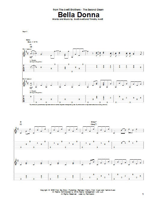 Avett Brothers Bella Donna sheet music notes and chords arranged for Guitar Tab