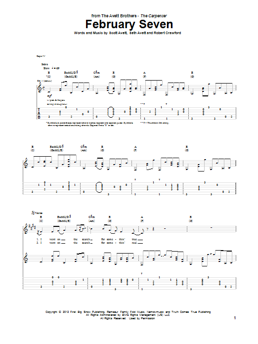 Avett Brothers February Seven sheet music notes and chords arranged for Guitar Tab