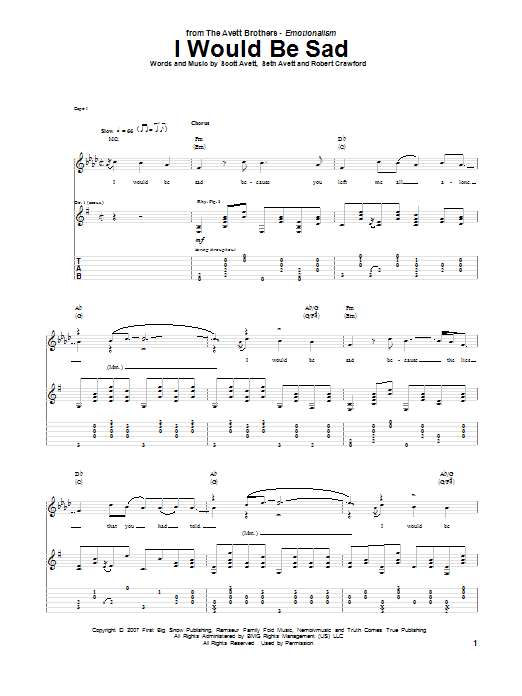 Avett Brothers I Would Be Sad sheet music notes and chords arranged for Guitar Tab