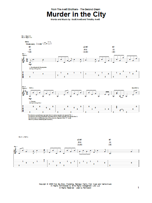 Avett Brothers Murder In The City sheet music notes and chords arranged for Guitar Tab