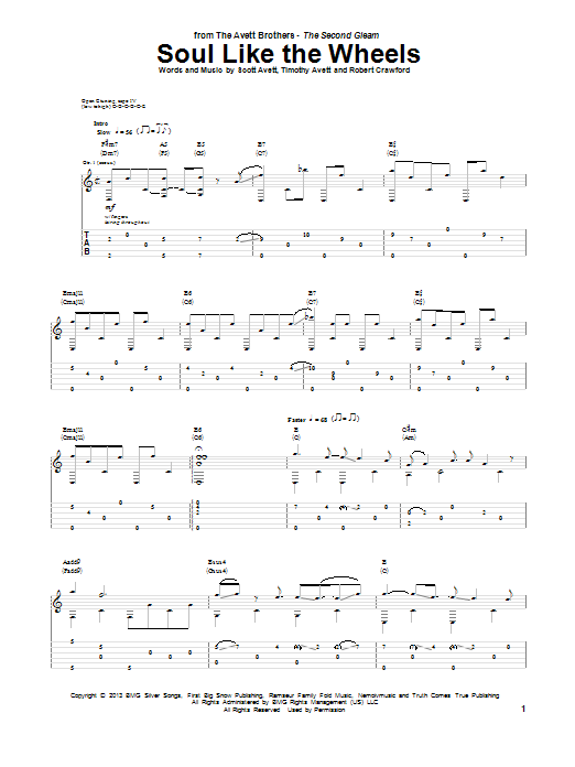 Avett Brothers Soul Like The Wheels sheet music notes and chords arranged for Guitar Tab