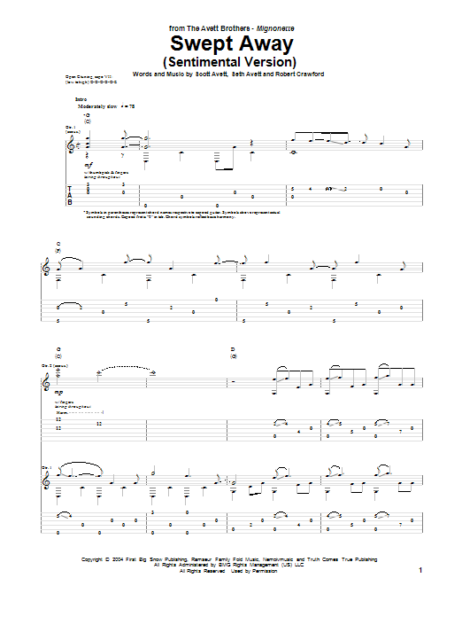 Avett Brothers Swept Away sheet music notes and chords arranged for Guitar Tab