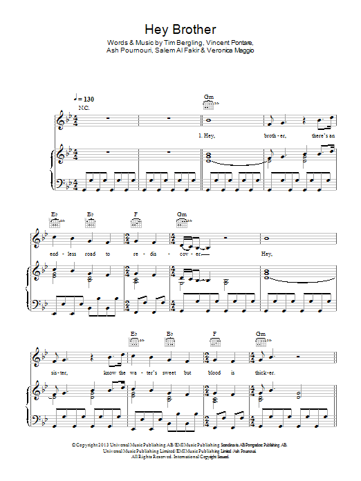 Avicii Hey Brother sheet music notes and chords arranged for Guitar Tab