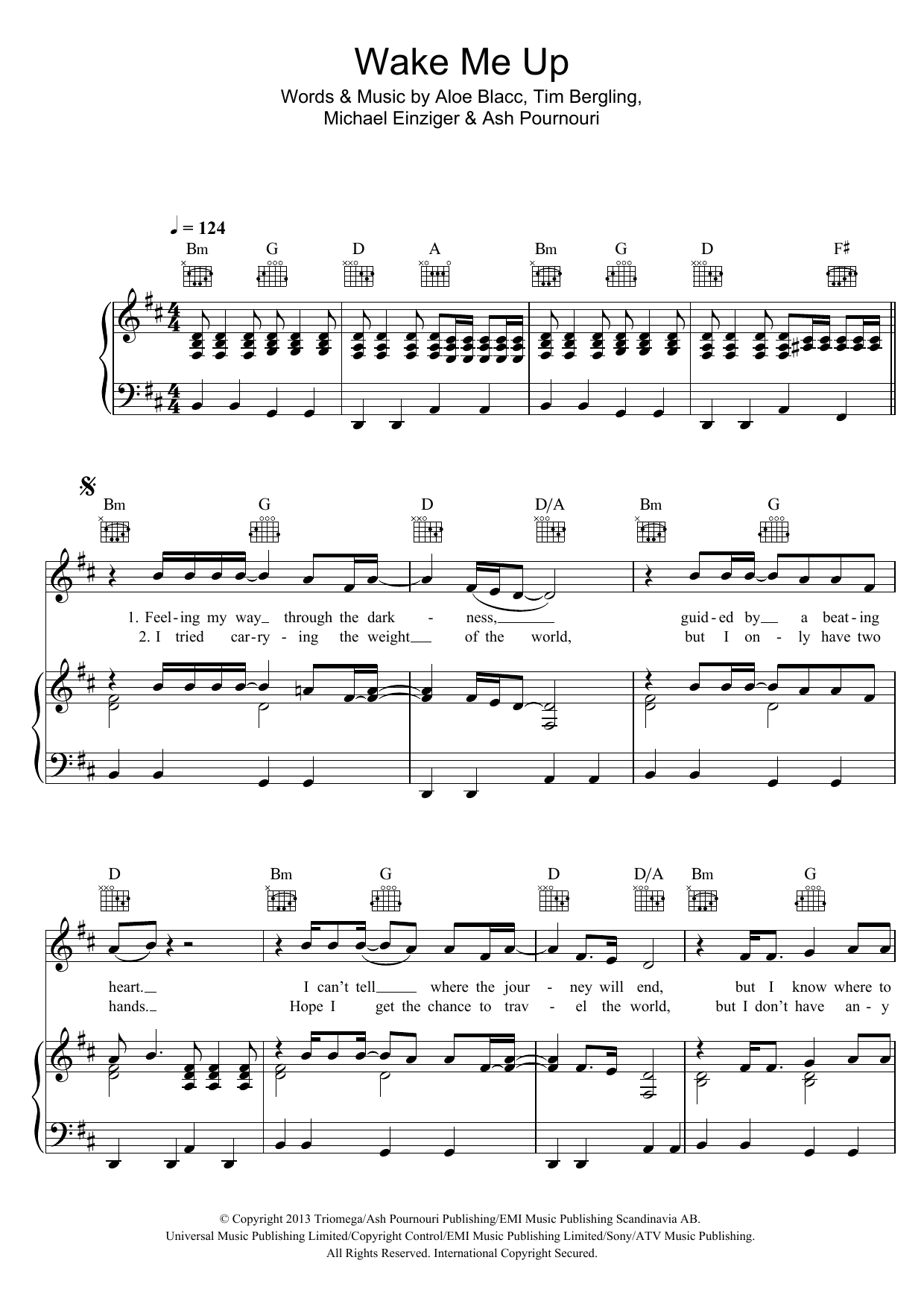 Avicii Wake Me Up sheet music notes and chords arranged for Keyboard (Abridged)