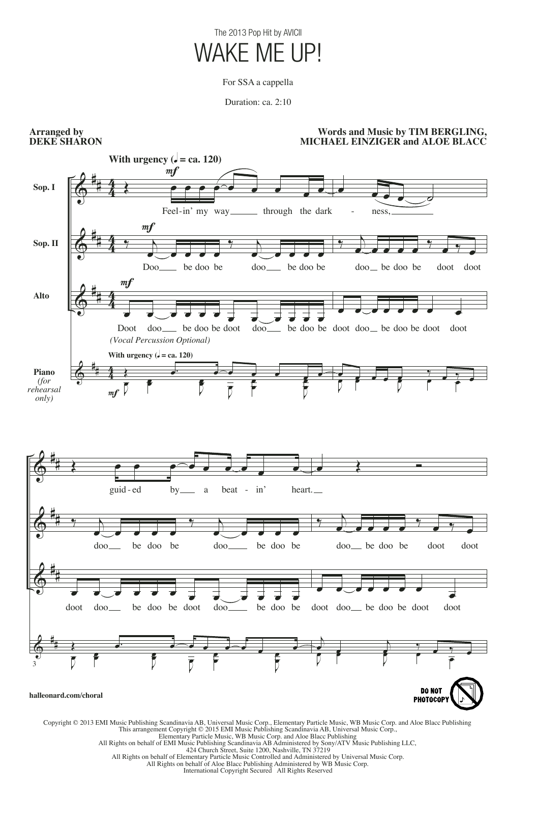 Avicii Wake Me Up! (arr. Deke Sharon) sheet music notes and chords arranged for SSA Choir