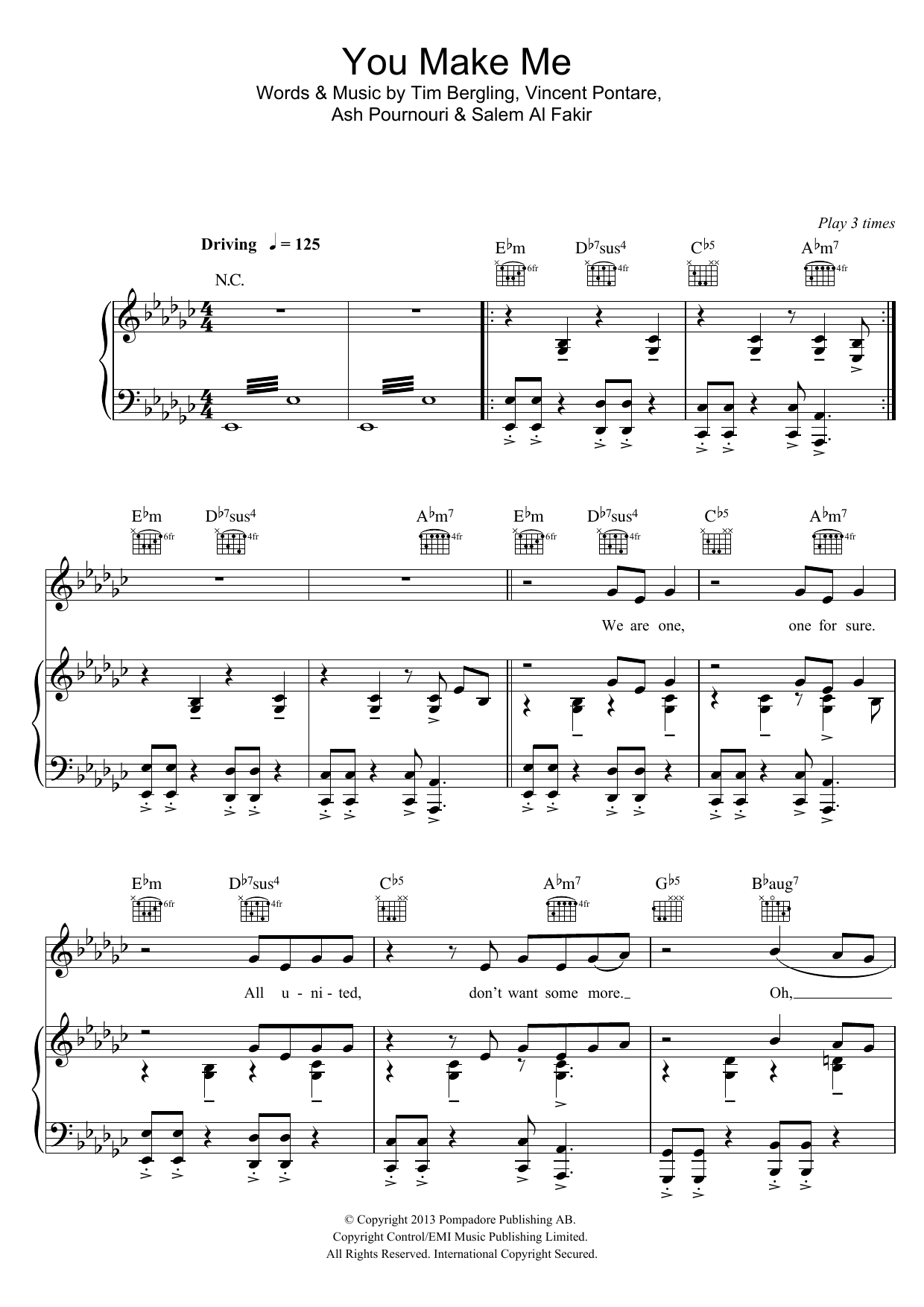 Avicii You Make Me sheet music notes and chords arranged for Piano, Vocal & Guitar Chords