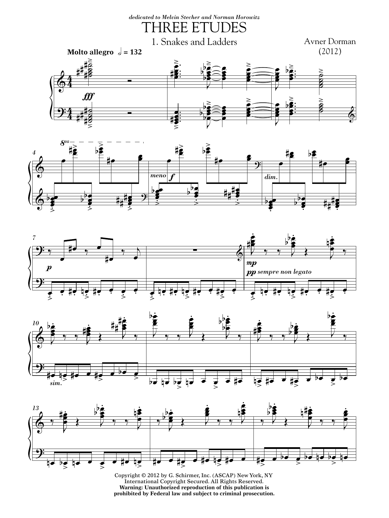 Avner Dorman Three Etudes sheet music notes and chords arranged for Piano Solo