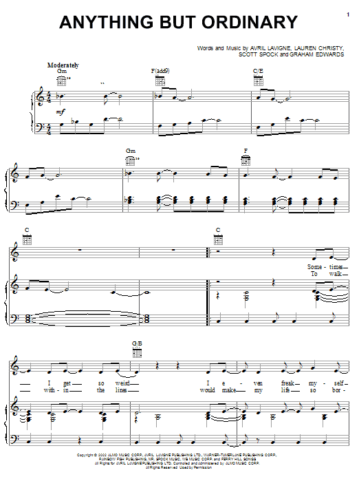 Avril Lavigne Anything But Ordinary sheet music notes and chords arranged for Easy Piano
