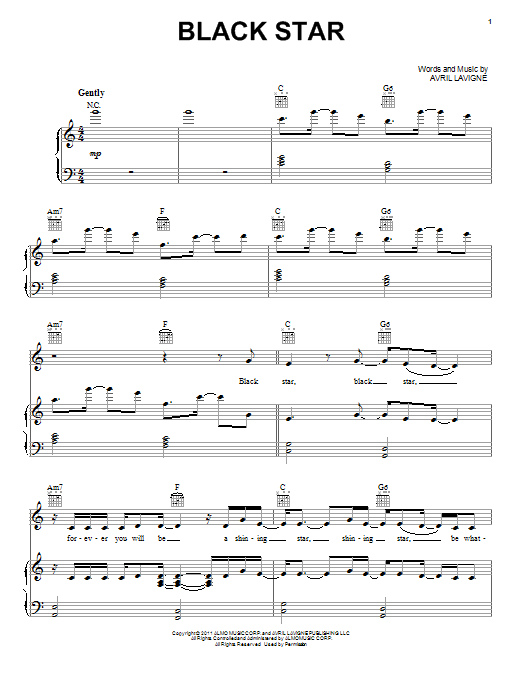 Avril Lavigne Black Star sheet music notes and chords arranged for Piano, Vocal & Guitar Chords (Right-Hand Melody)