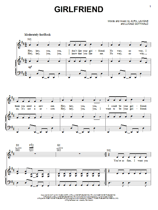 Avril Lavigne Girlfriend sheet music notes and chords arranged for Easy Piano