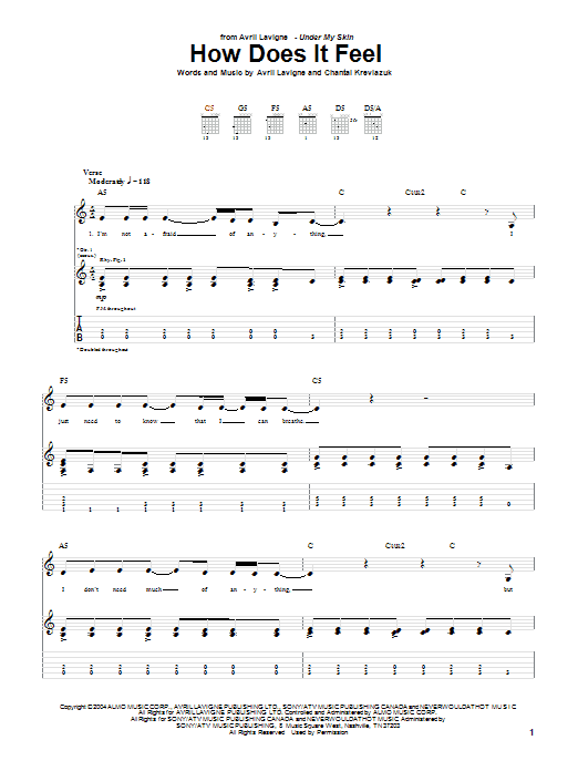 Avril Lavigne How Does It Feel sheet music notes and chords arranged for Guitar Tab