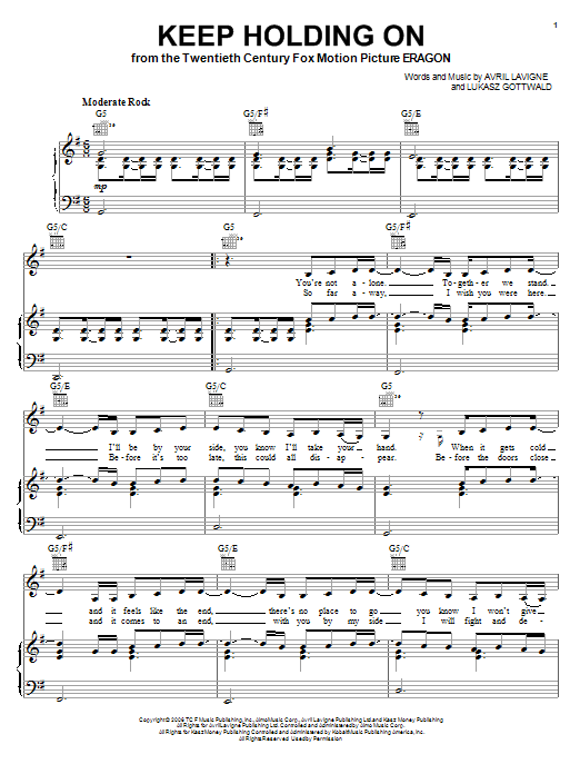 Avril Lavigne Keep Holding On sheet music notes and chords arranged for Pro Vocal
