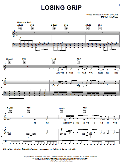 Avril Lavigne Losing Grip sheet music notes and chords arranged for Guitar Tab