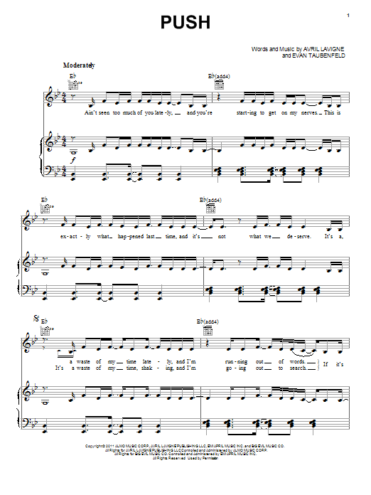 Avril Lavigne Push sheet music notes and chords arranged for Piano, Vocal & Guitar Chords (Right-Hand Melody)