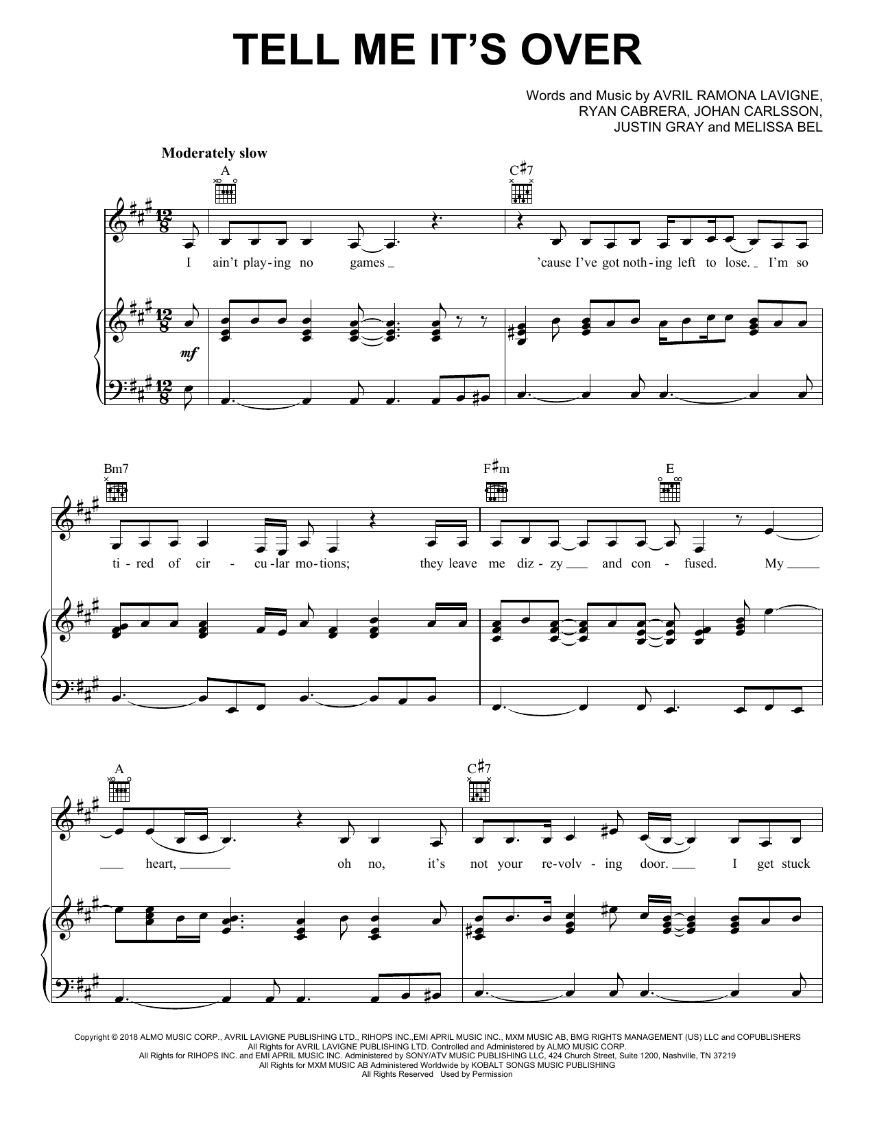 Avril Lavigne Tell Me It's Over sheet music notes and chords arranged for Piano, Vocal & Guitar Chords (Right-Hand Melody)