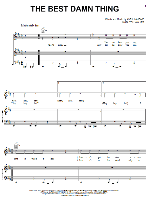 Avril Lavigne The Best Damn Thing sheet music notes and chords arranged for Piano, Vocal & Guitar Chords (Right-Hand Melody)