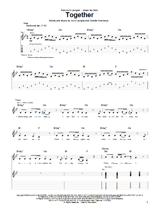 Avril Lavigne Together sheet music notes and chords arranged for Piano, Vocal & Guitar Chords (Right-Hand Melody)