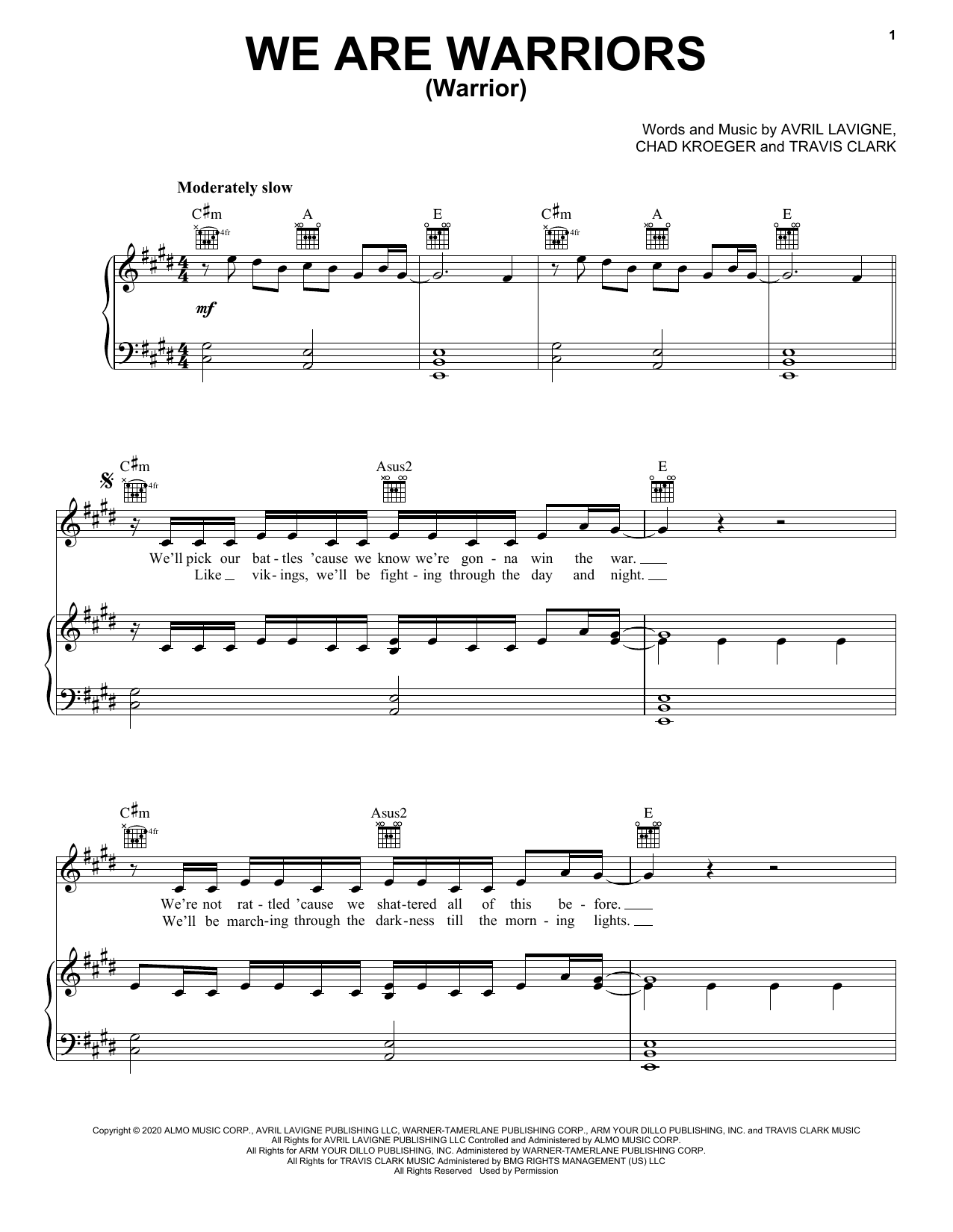 Avril Lavigne We Are Warriors (Warrior) sheet music notes and chords arranged for Easy Piano