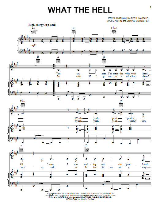 Avril Lavigne What The Hell sheet music notes and chords arranged for Piano, Vocal & Guitar Chords
