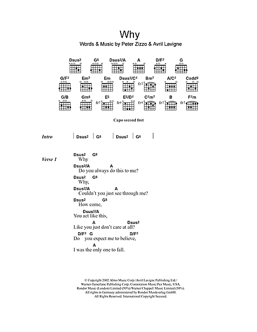 Avril Lavigne Why sheet music notes and chords arranged for Guitar Chords/Lyrics