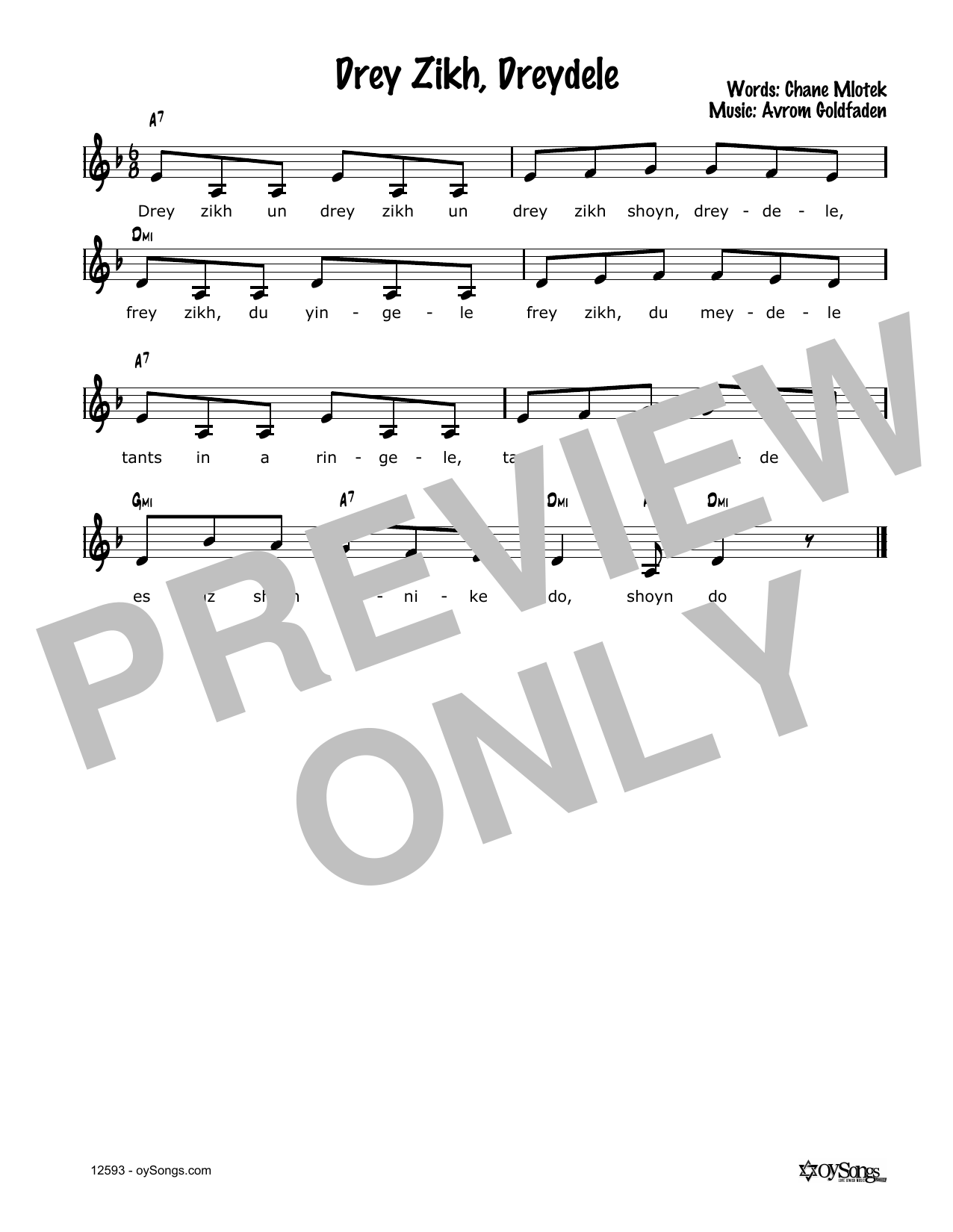 Avrom Goldfaden Drei Zich, Dreidele sheet music notes and chords arranged for Lead Sheet / Fake Book