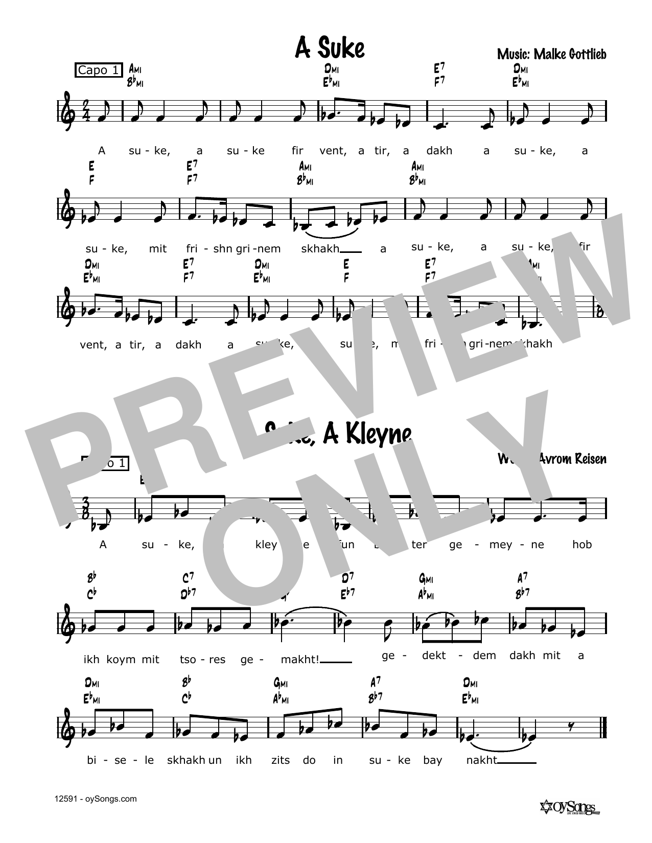 Avrom Reisen A Suke, A Kleyne sheet music notes and chords arranged for Lead Sheet / Fake Book