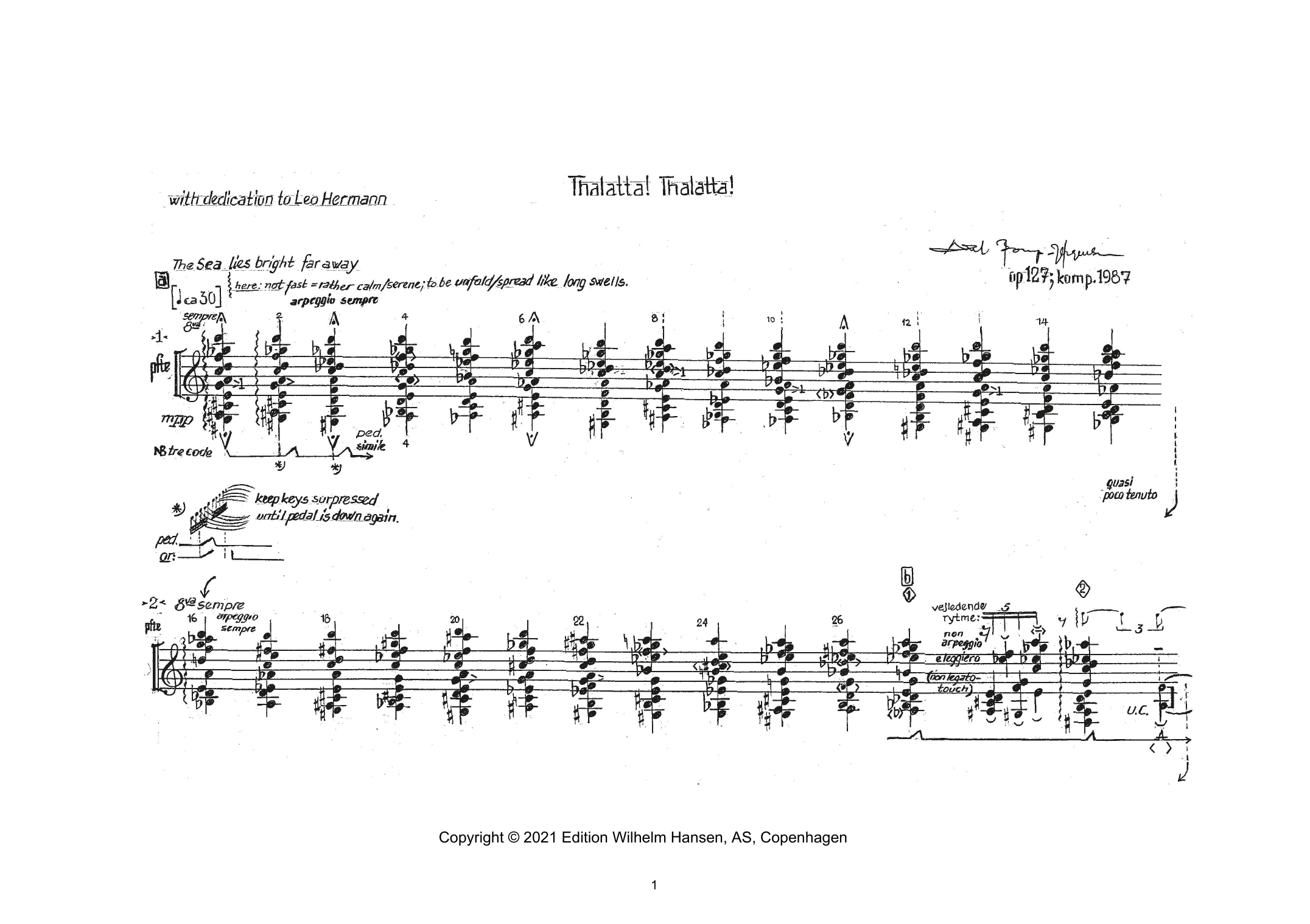 Nico Muhly Thalatta! Thalatta! sheet music notes and chords arranged for Piano Solo