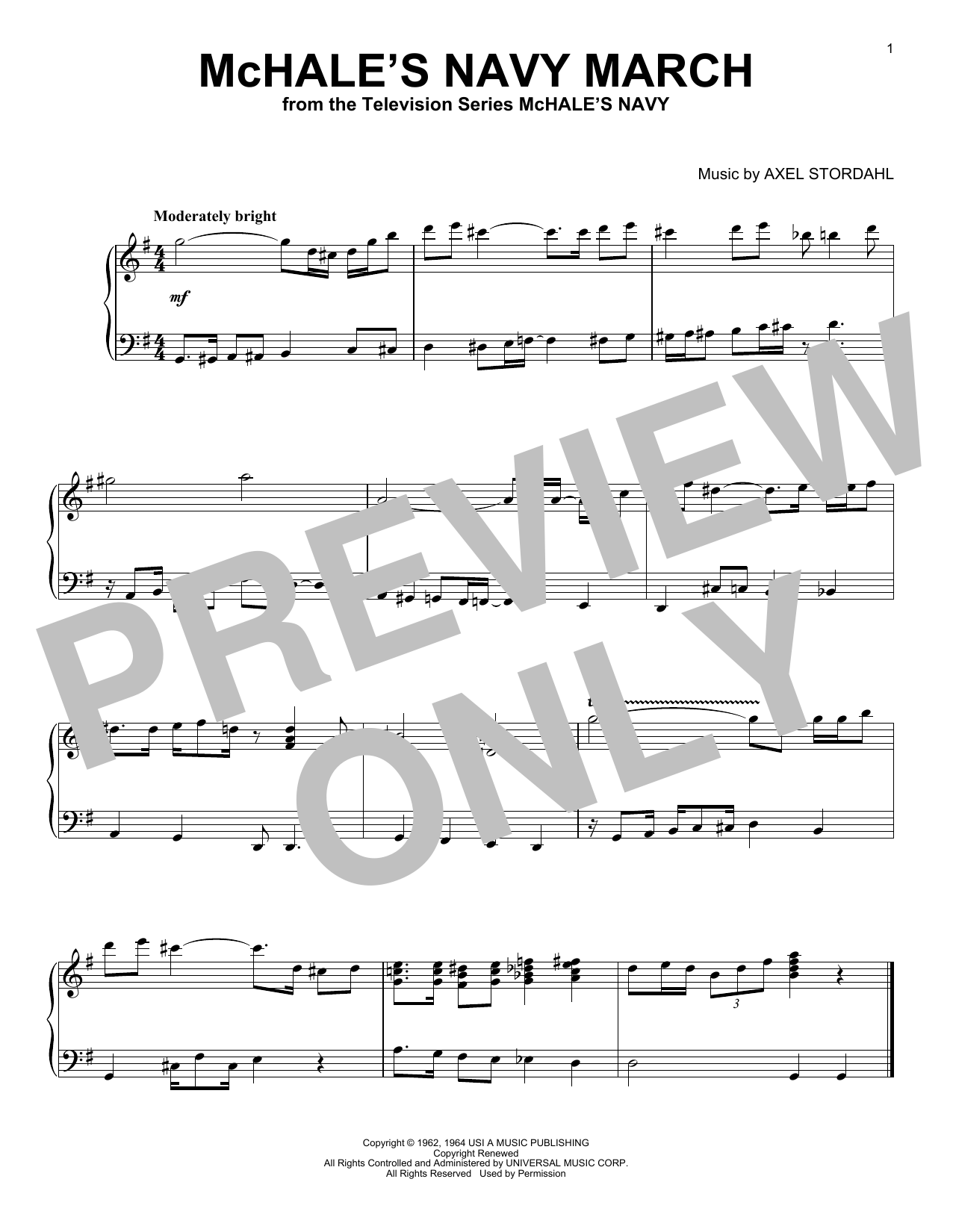 Axel Stordahl McHale's Navy March sheet music notes and chords arranged for Piano Solo