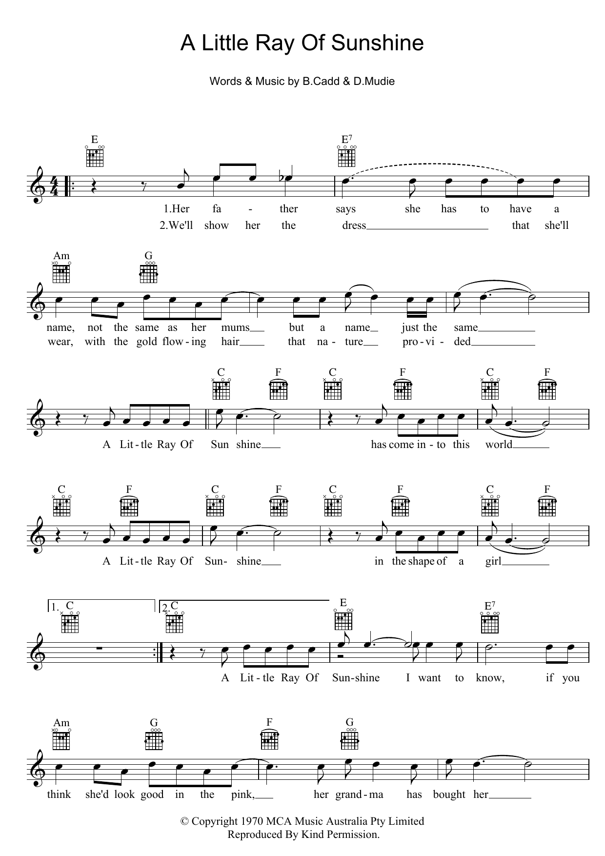 Axiom A Little Ray Of Sunshine sheet music notes and chords arranged for Lead Sheet / Fake Book