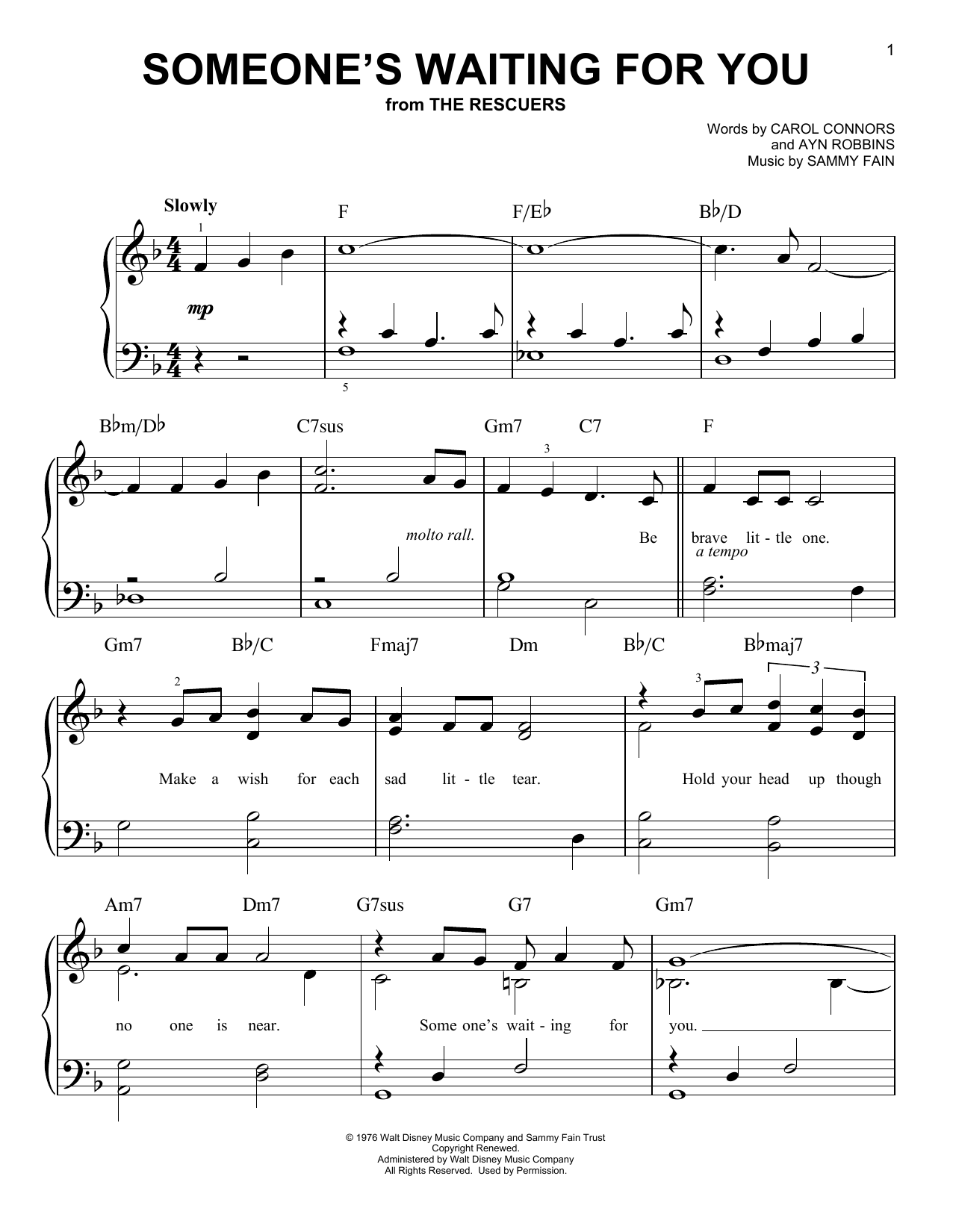 Ayn Robbins Someone's Waiting For You sheet music notes and chords arranged for Easy Piano