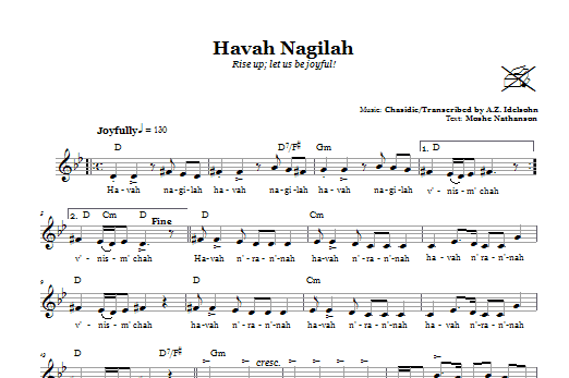 A.Z. Idelsohn Havah Nagilah (Rise Up; Let Us Be Joyful!) sheet music notes and chords arranged for Lead Sheet / Fake Book