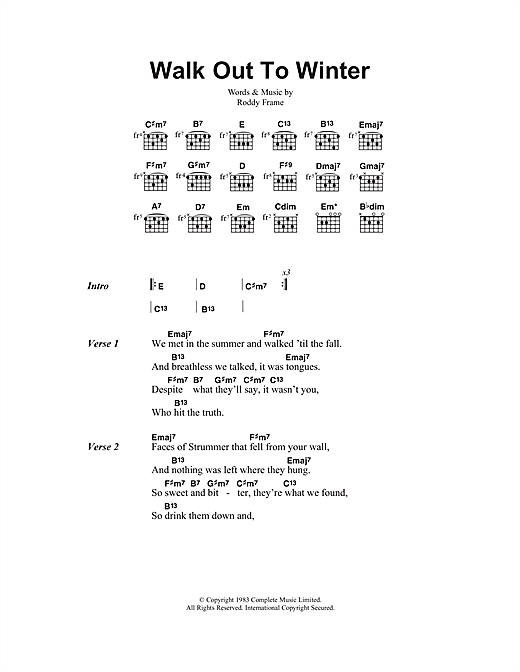 Aztec Camera Walk Out To Winter sheet music notes and chords arranged for Guitar Chords/Lyrics