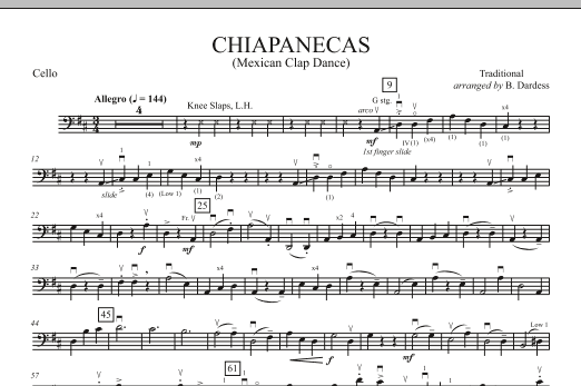 B. Dardess Chiapanecas (Mexican Clap Dance) - Cello sheet music notes and chords arranged for Orchestra