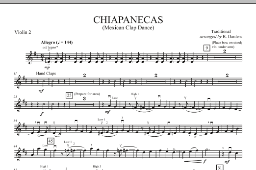 B. Dardess Chiapanecas (Mexican Clap Dance) - Violin 2 sheet music notes and chords arranged for Orchestra
