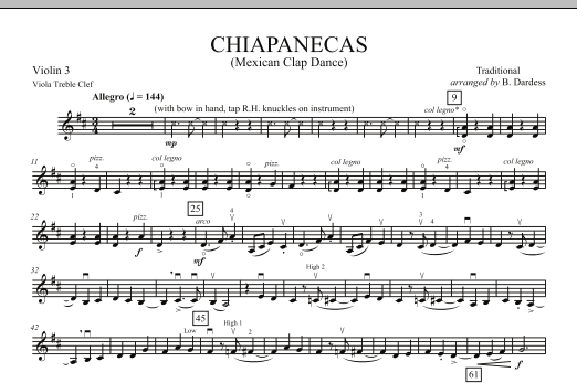 B. Dardess Chiapanecas (Mexican Clap Dance) - Violin 3 (Viola Treble Clef) sheet music notes and chords arranged for Orchestra