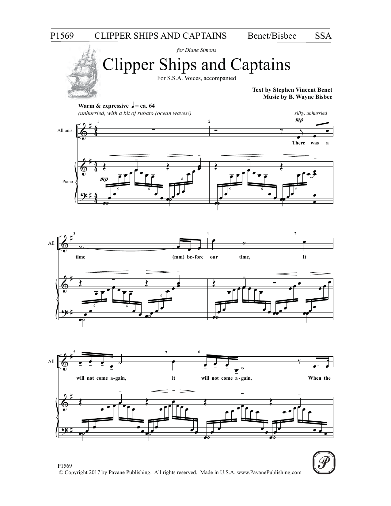 B. Wayne Bisbee Clipper Ships and Captains sheet music notes and chords arranged for SSA Choir