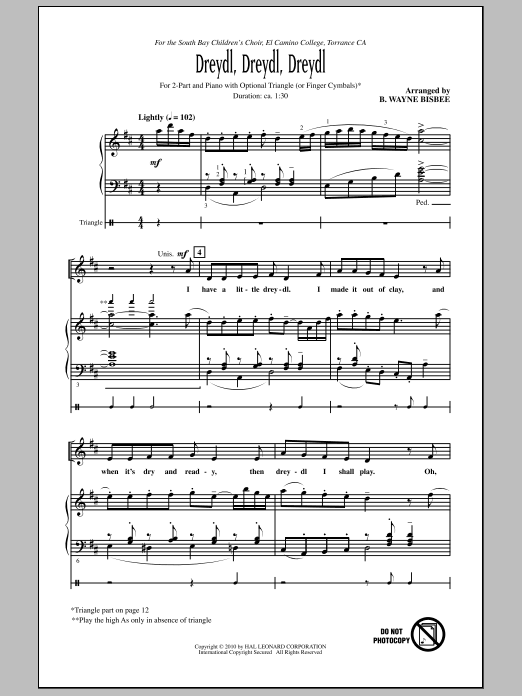 B. Wayne Bisbee Dreydl, Dreydl, Dreydl sheet music notes and chords arranged for 2-Part Choir